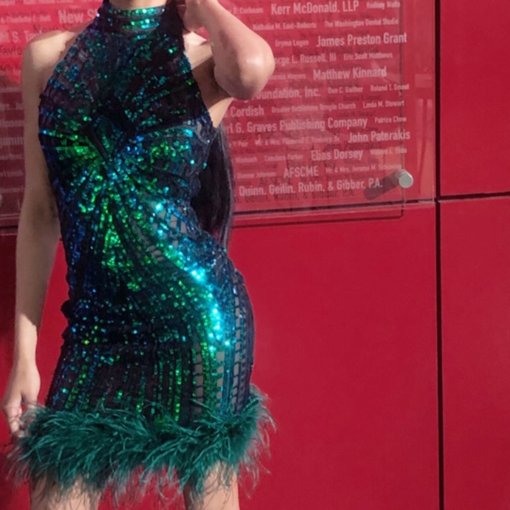 Blue and Green Sequin Dress - Picture 1 of 3